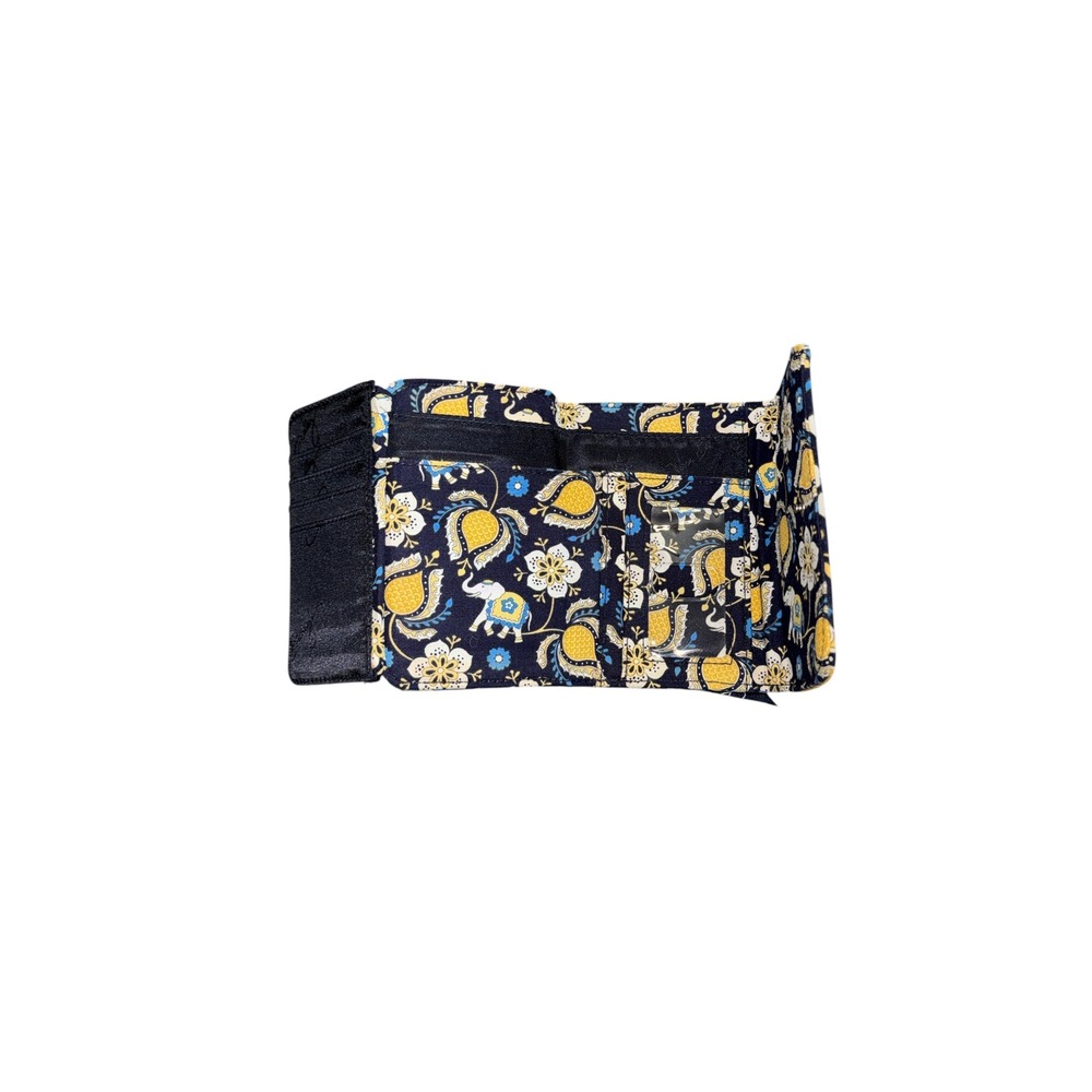 Vera Bradley Ellie Blue Trifold Wallet Navy Blue Yellow Quilted Cotton Floral - Picture 2 of 2
